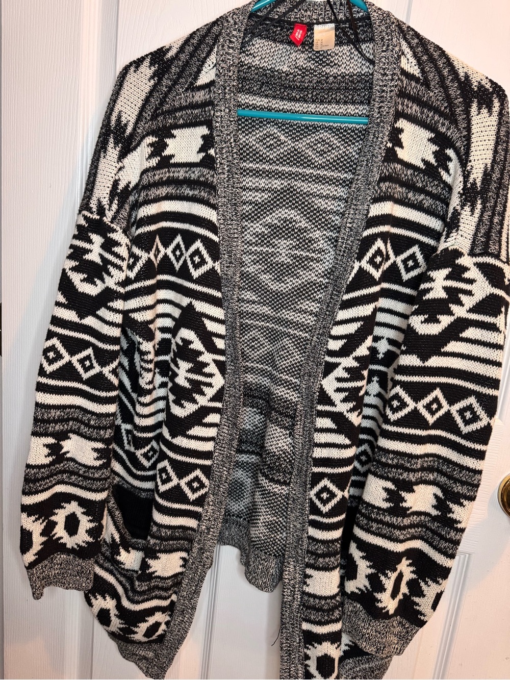 Cozy Black & White Patterned Open Cardigan Sweater